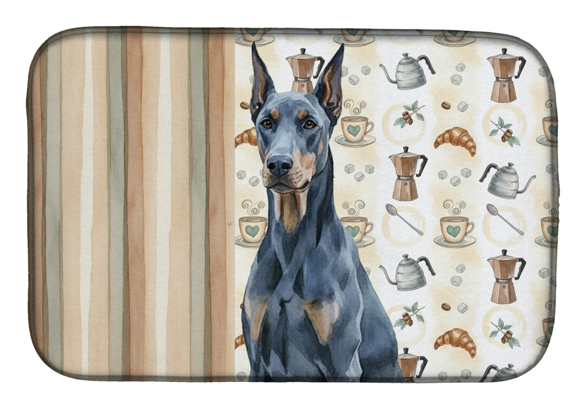 Picture of Carolines Treasures WDK7406DDM 21 x 14 in. Blue Doberman Pinscher Coffee Bar Dish Drying Mat