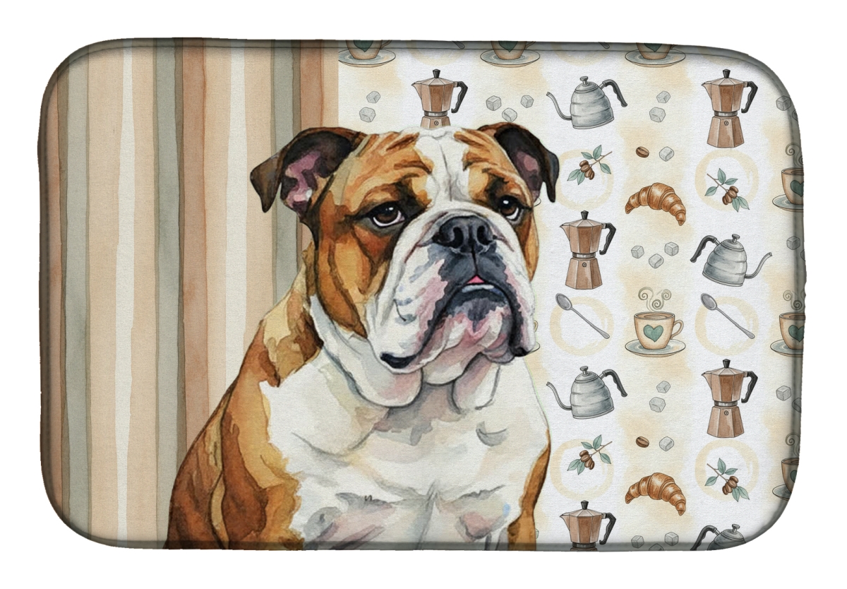 Picture of Carolines Treasures WDK7414DDM 21 x 14 in. Brindle & White English Bulldog Coffee Bar Dish Drying Mat