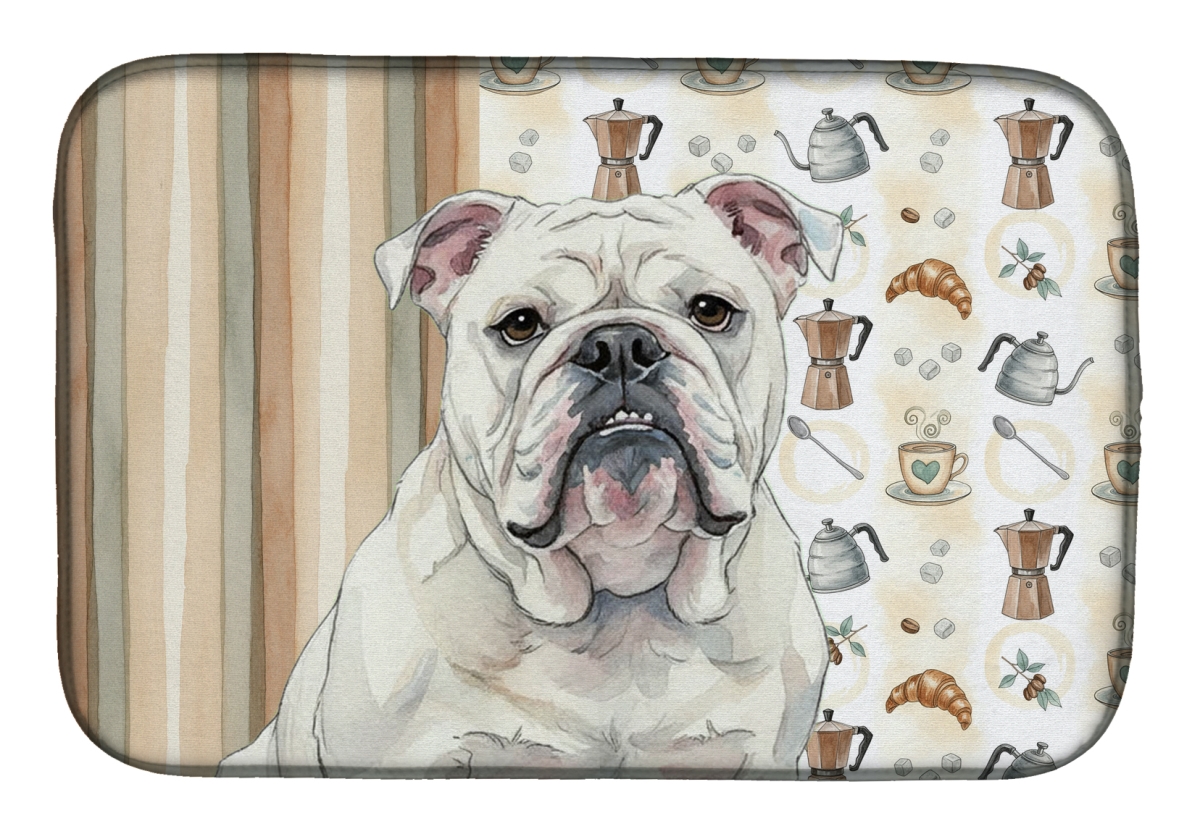 Picture of Carolines Treasures WDK7415DDM 21 x 14 in. White English Bulldog Coffee Bar Dish Drying Mat