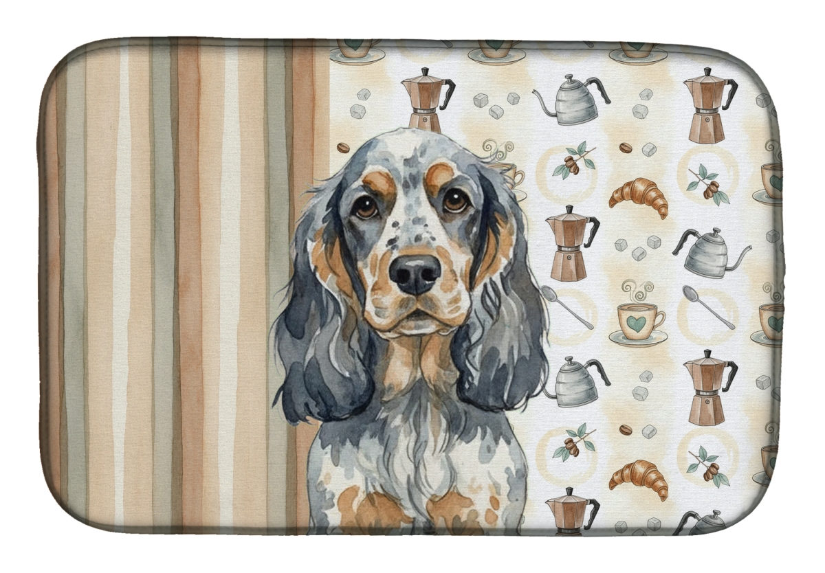 Picture of Carolines Treasures WDK7417DDM 21 x 14 in. Blue Roan & Tan English Cocker Spaniel Coffee Bar Dish Drying Mat