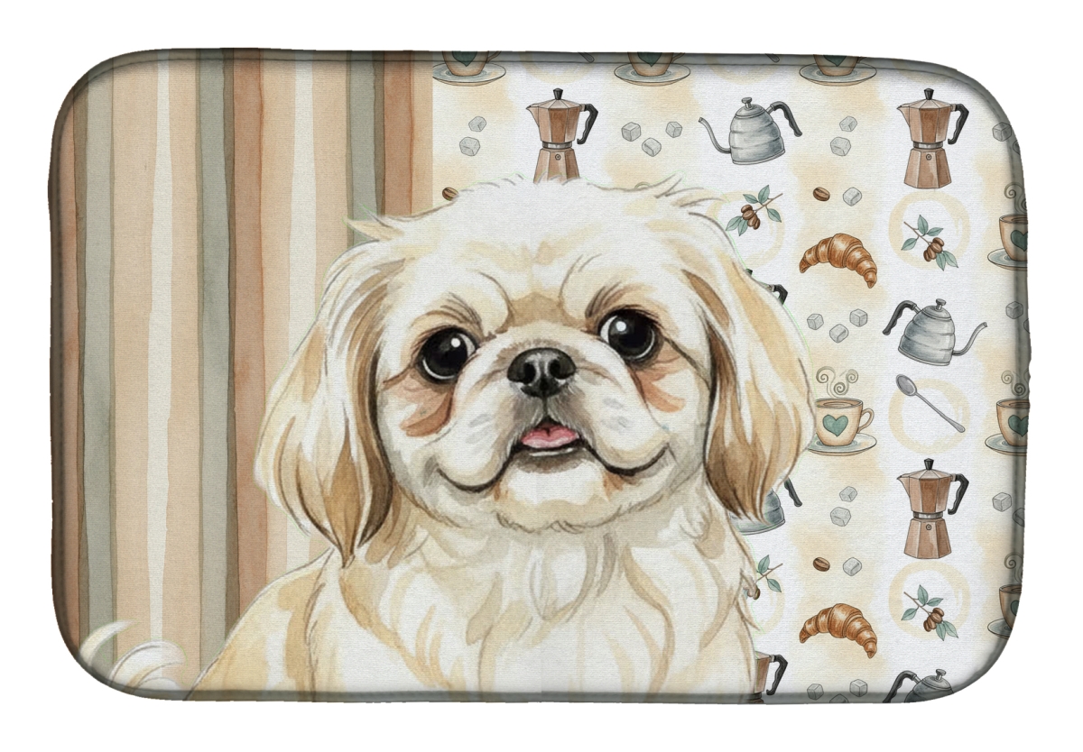 Picture of Carolines Treasures WDK7549DDM 21 x 14 in. Cream Pekingese Coffee Bar Dish Drying Mat
