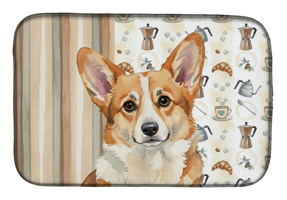 Picture of Carolines Treasures WDK7553DDM 21 x 14 in. Corgi Coffee Bar Dish Drying Mat