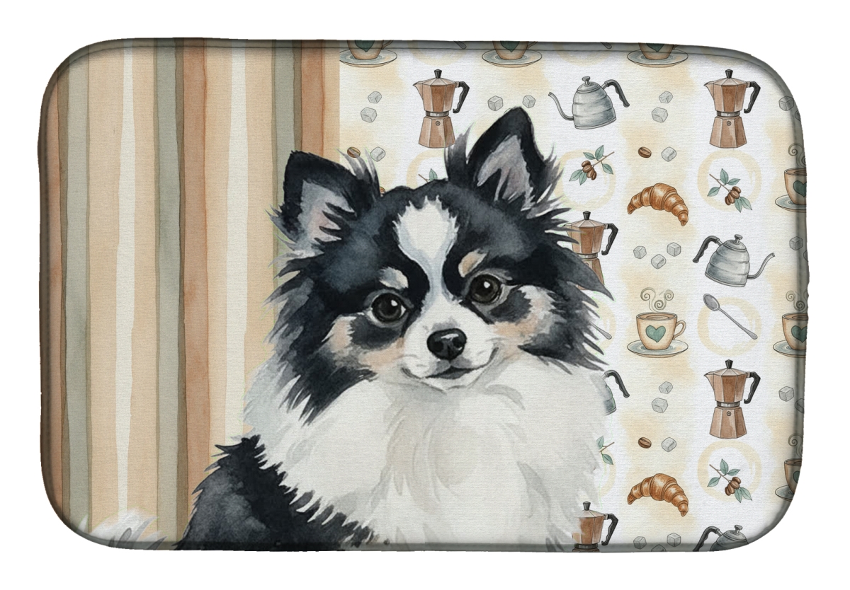Picture of Carolines Treasures WDK7558DDM 21 x 14 in. Black & White Pomeranian Coffee Bar Dish Drying Mat