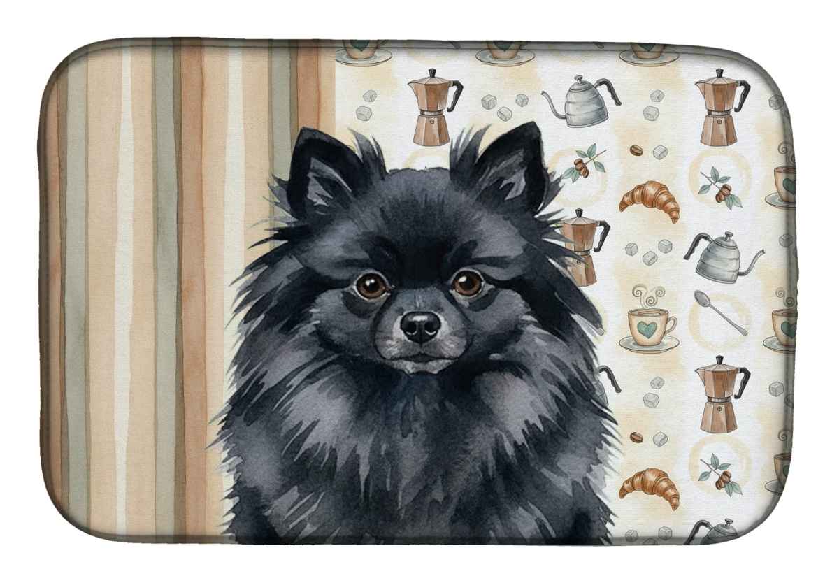 Picture of Carolines Treasures WDK7559DDM 21 x 14 in. Black Pomeranian Coffee Bar Dish Drying Mat