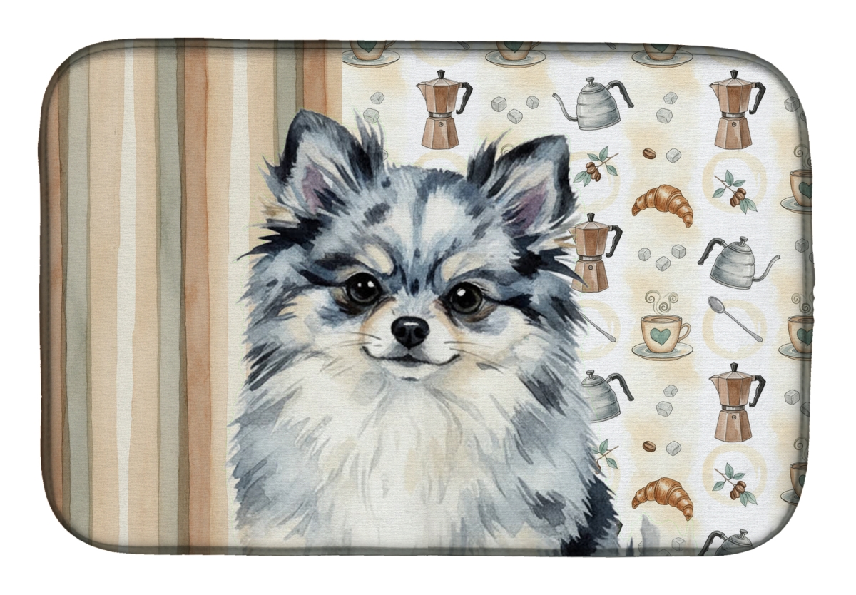 Picture of Carolines Treasures WDK7560DDM 21 x 14 in. Blue Merle Pomeranian Coffee Bar Dish Drying Mat