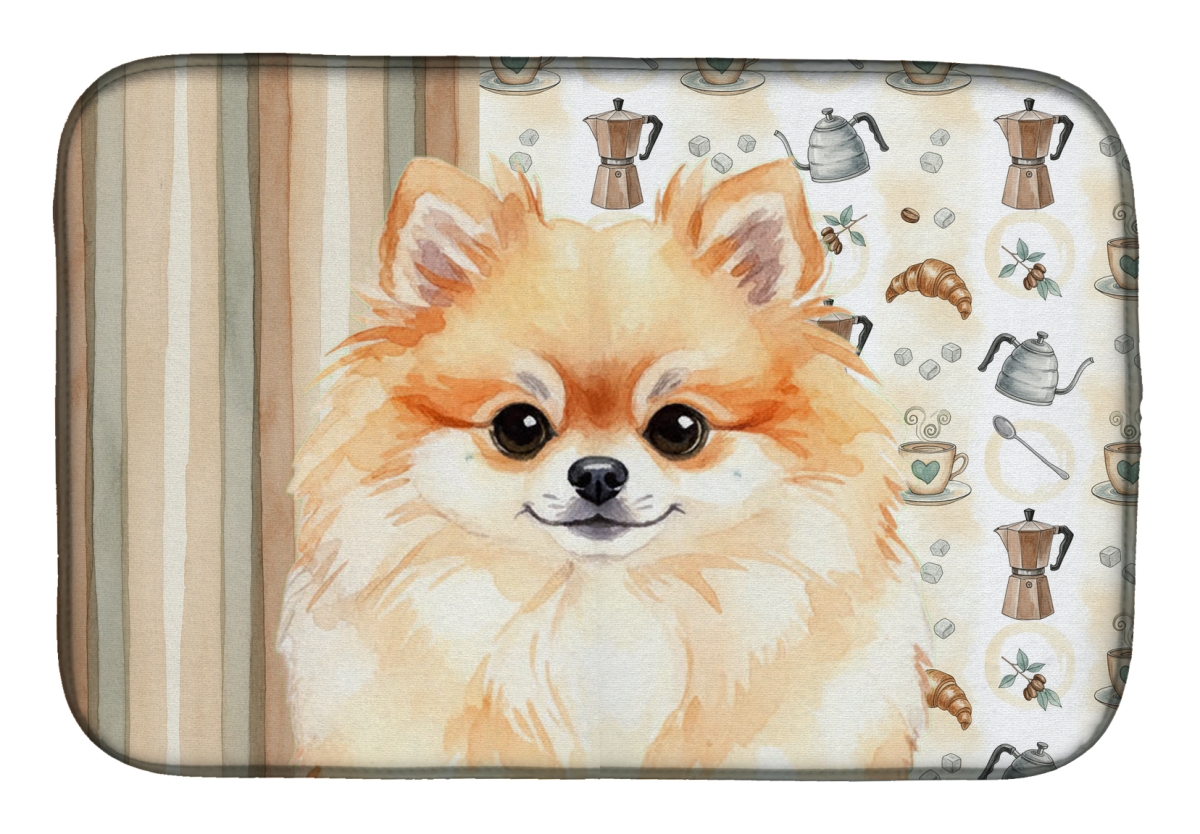 Picture of Carolines Treasures WDK7561DDM 21 x 14 in. Pomeranian Coffee Bar Dish Drying Mat