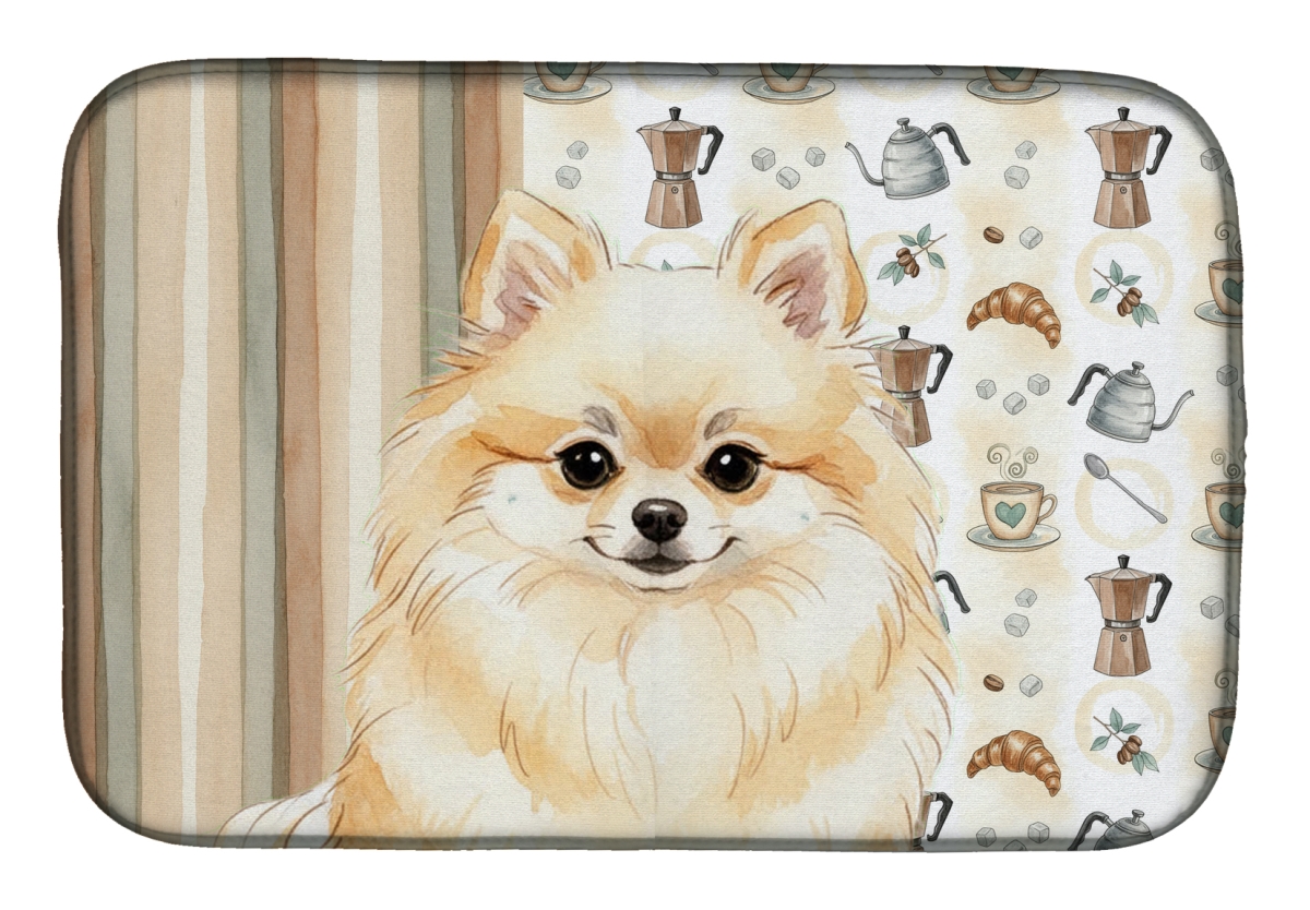 Picture of Carolines Treasures WDK7562DDM 21 x 14 in. Cream Pomeranian Coffee Bar Dish Drying Mat