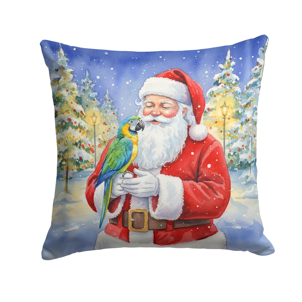FNT1176PW1414 14 x 14 in. Blue Fronted Amazon Parrot with Santa Claus Throw Pillow