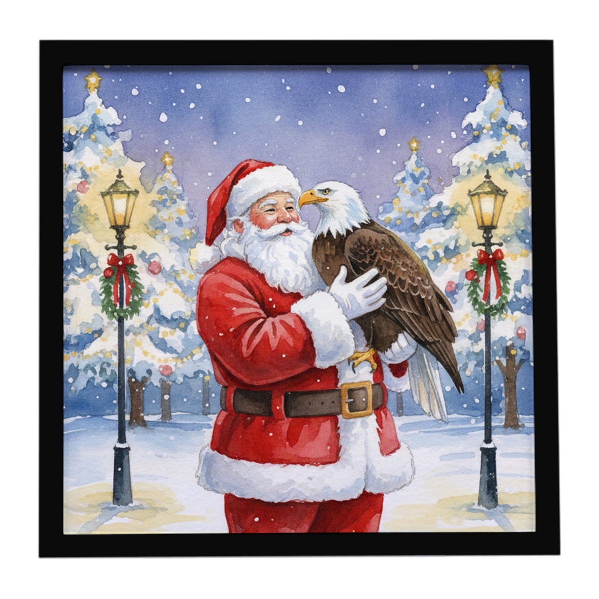 FNT1186MFP88 8 x 8 in. Eagle with Santa Claus Framed Metal Print