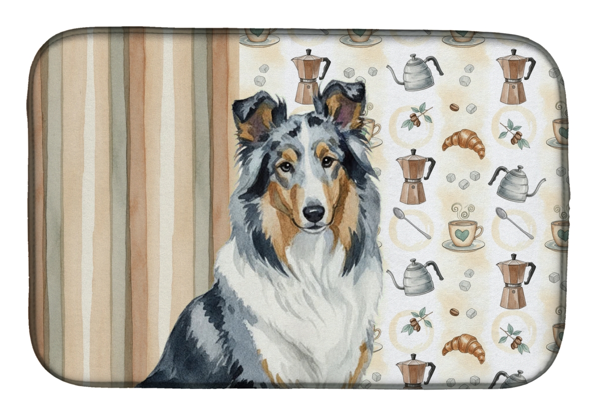 Picture of Carolines Treasures WDK7385DDM 21 x 14 in. Blue Merle Collie Coffee Bar Dish Drying Mat