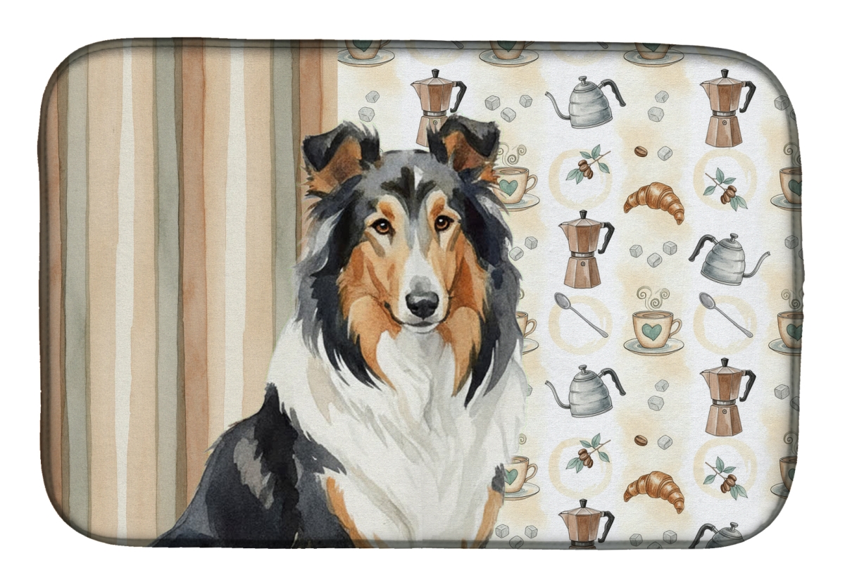 Picture of Carolines Treasures WDK7387DDM 21 x 14 in. Tricolor Collie Coffee Bar Dish Drying Mat