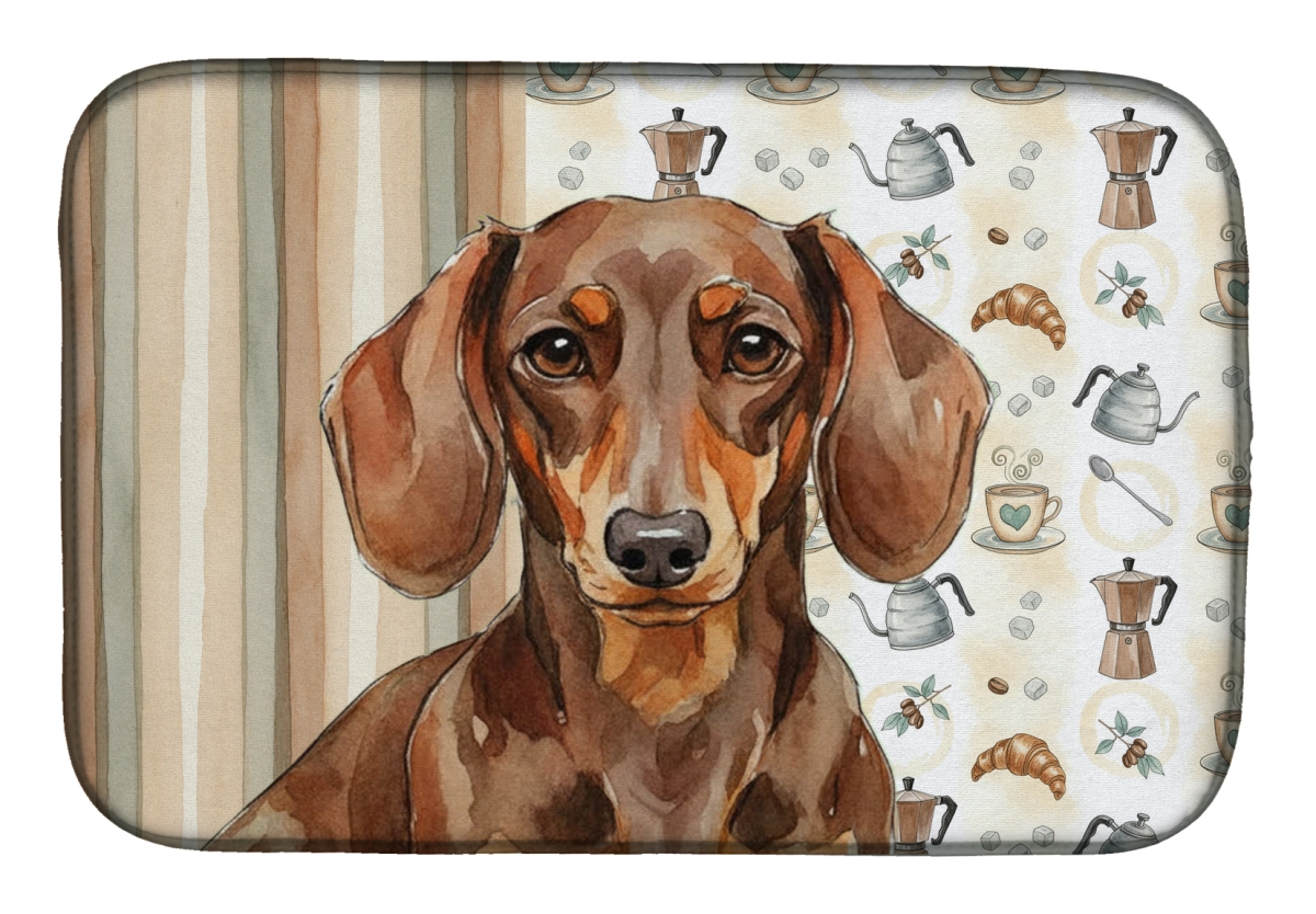 Picture of Carolines Treasures WDK7392DDM 21 x 14 in. Chocolate & Tan Dachshund Coffee Bar Dish Drying Mat