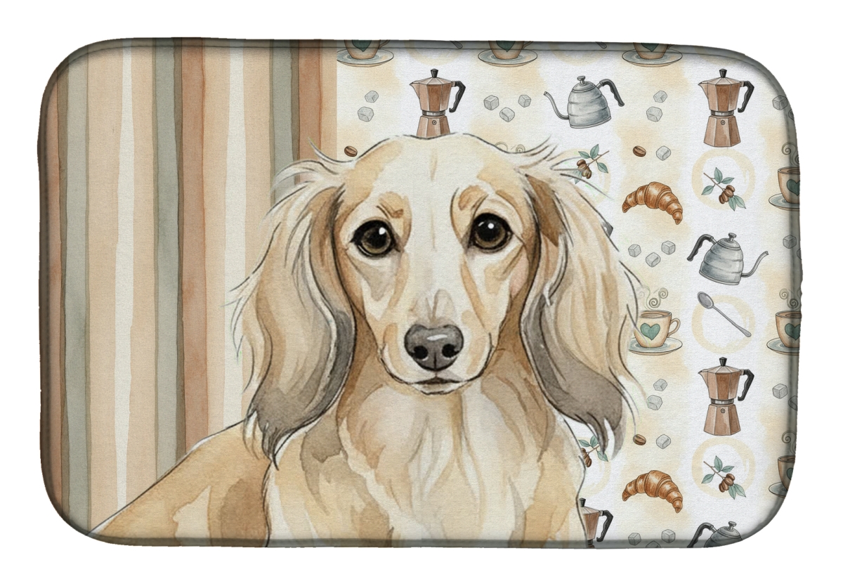 Picture of Carolines Treasures WDK7397DDM 21 x 14 in. Longhaired Cream Dachshund Coffee Bar Dish Drying Mat