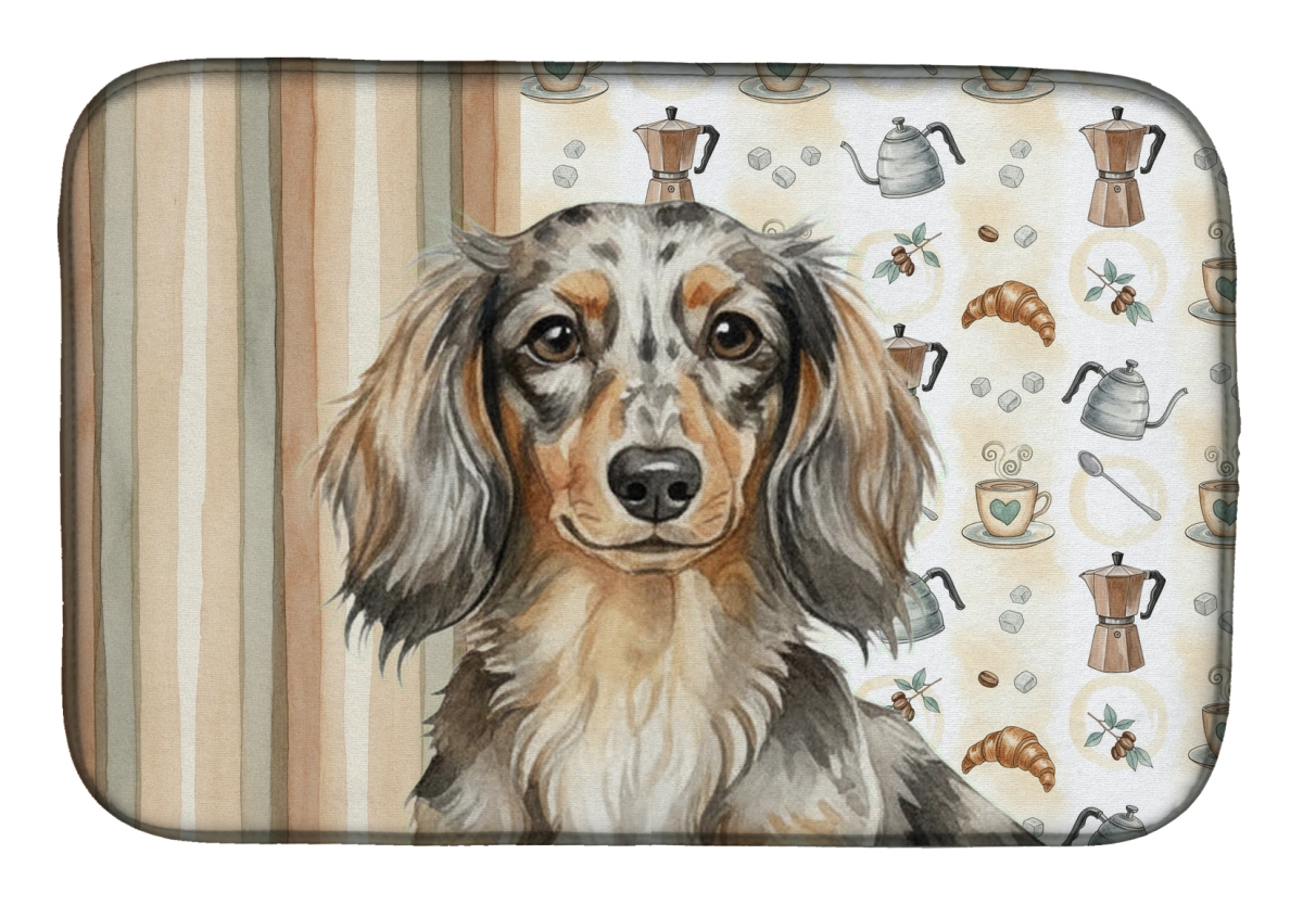 Picture of Carolines Treasures WDK7398DDM 21 x 14 in. Longhaired Dapple Dachshund Coffee Bar Dish Drying Mat