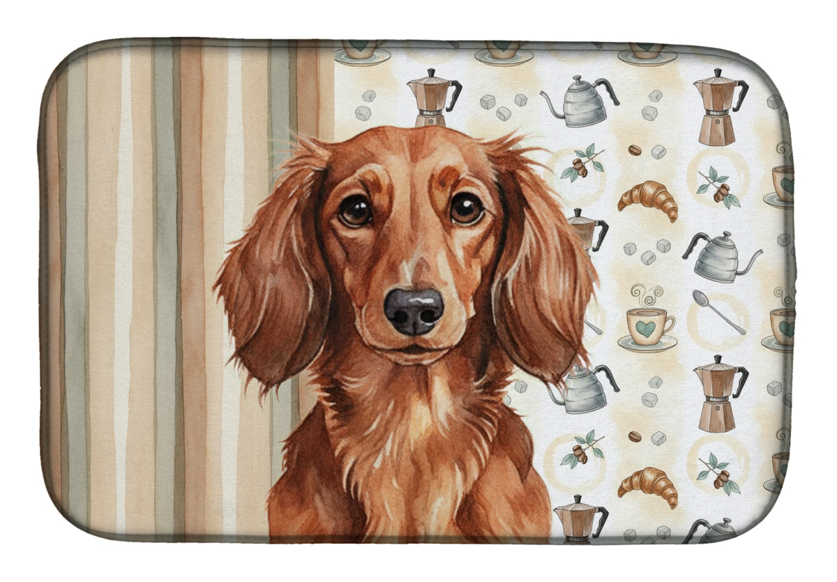Picture of Carolines Treasures WDK7399DDM 21 x 14 in. Longhaired Red Dachshund Coffee Bar Dish Drying Mat