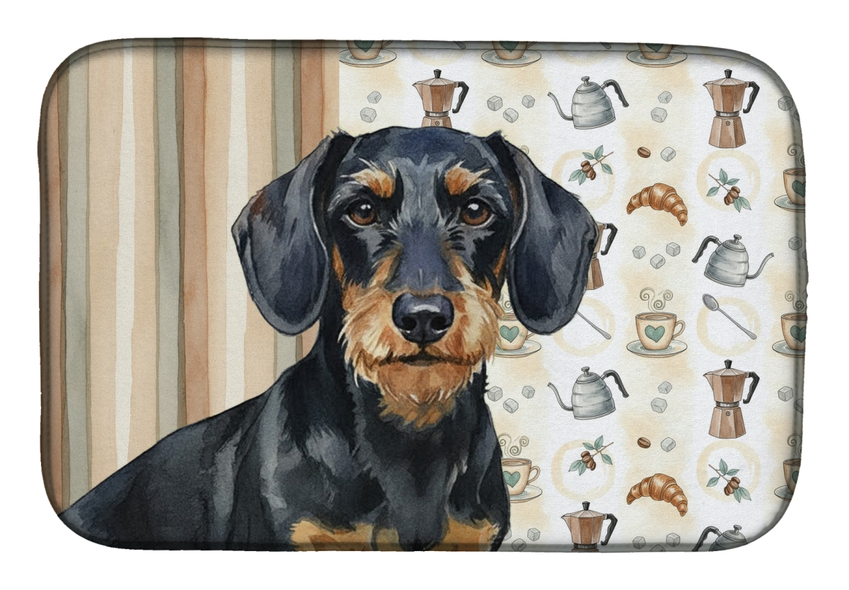 Picture of Carolines Treasures WDK7401DDM 21 x 14 in. Wirehaired Black & Tan Dachshund Coffee Bar Dish Drying Mat