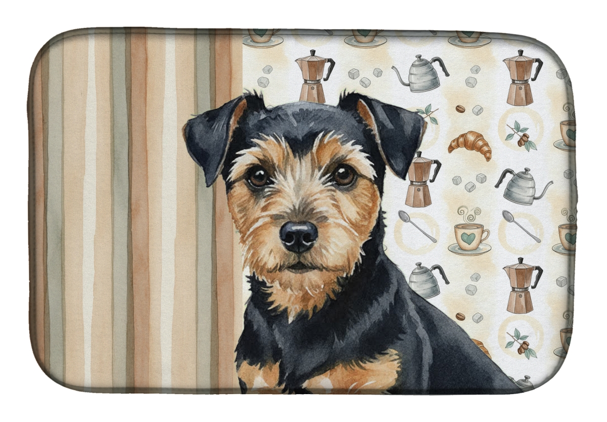 Picture of Carolines Treasures WDK7528DDM 21 x 14 in. Black & Tan Norfolk Terrier Coffee Bar Dish Drying Mat