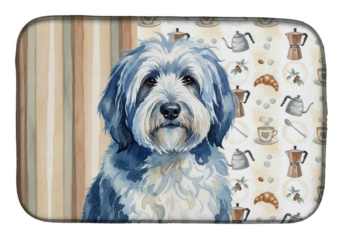 Picture of Carolines Treasures WDK7536DDM 21 x 14 in. Blue & White Old English Sheepdog Coffee Bar Dish Drying Mat