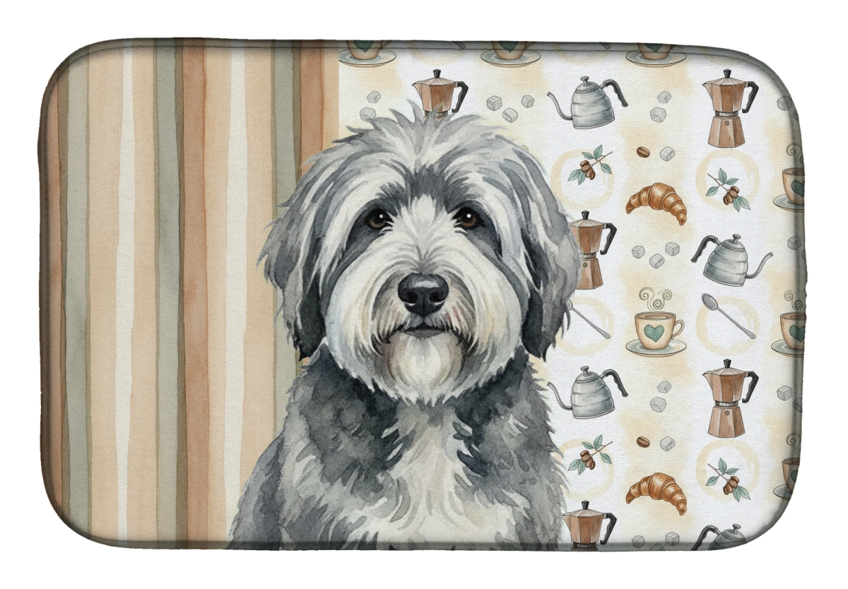 Picture of Carolines Treasures WDK7537DDM 21 x 14 in. Gray & White Old English Sheepdog Coffee Bar Dish Drying Mat