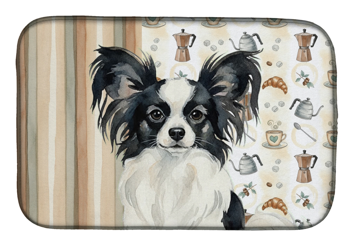 Picture of Carolines Treasures WDK7541DDM 21 x 14 in. Black & White Papillon Coffee Bar Dish Drying Mat