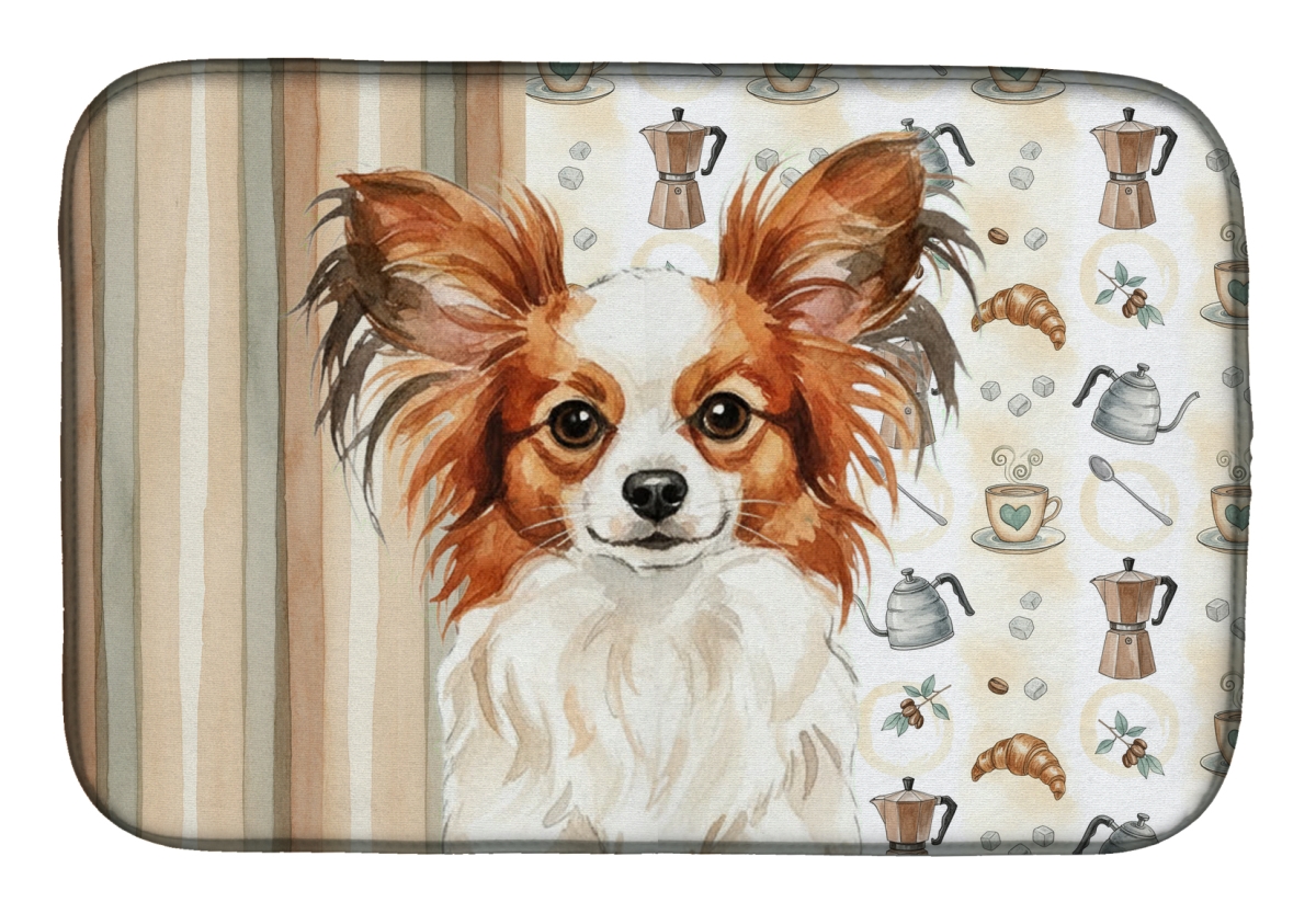 Picture of Carolines Treasures WDK7544DDM 21 x 14 in. White with Red Papillon Coffee Bar Dish Drying Mat