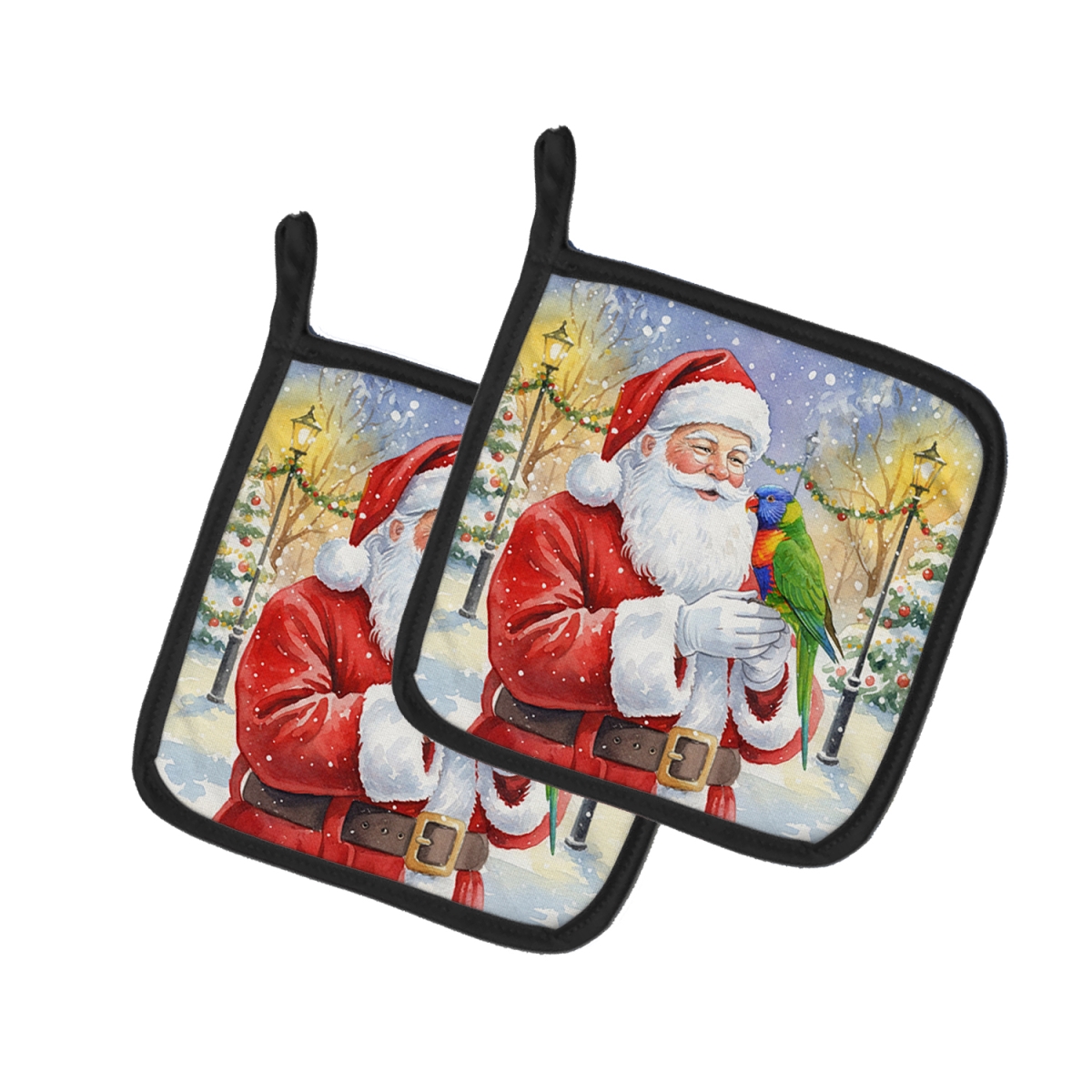 FNT1212PTHD 7.5 x 7.5 in. Rainbow Lorikeet with Santa Claus Pot Holders, Pack of 2
