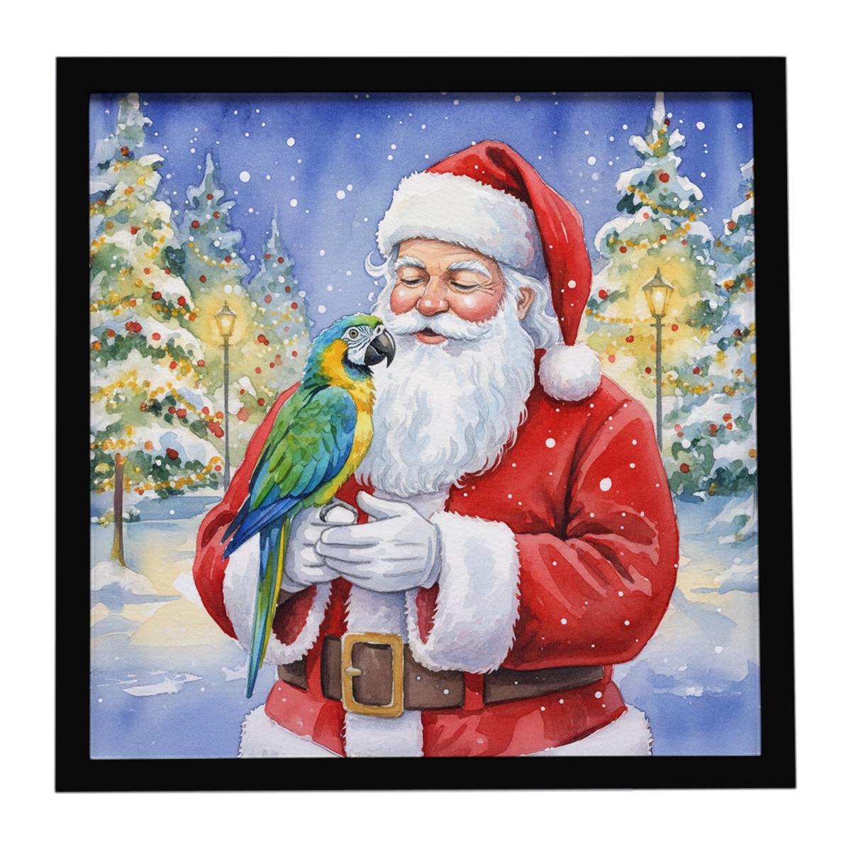 FNT1176MFP88 8 x 8 in. Blue Fronted Amazon Parrot with Santa Claus Framed Metal Print