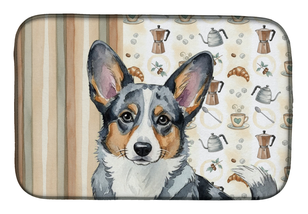 Picture of Carolines Treasures WDK7359DDM 21 x 14 in. Blue Merle Cardigan Welsh Corgi Coffee Bar Dish Drying Mat