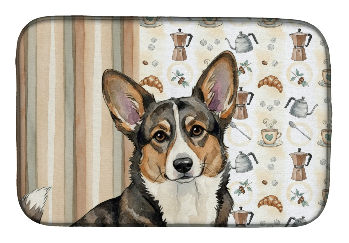 Picture of Carolines Treasures WDK7360DDM 21 x 14 in. Brindle Cardigan Welsh Corgi Coffee Bar Dish Drying Mat