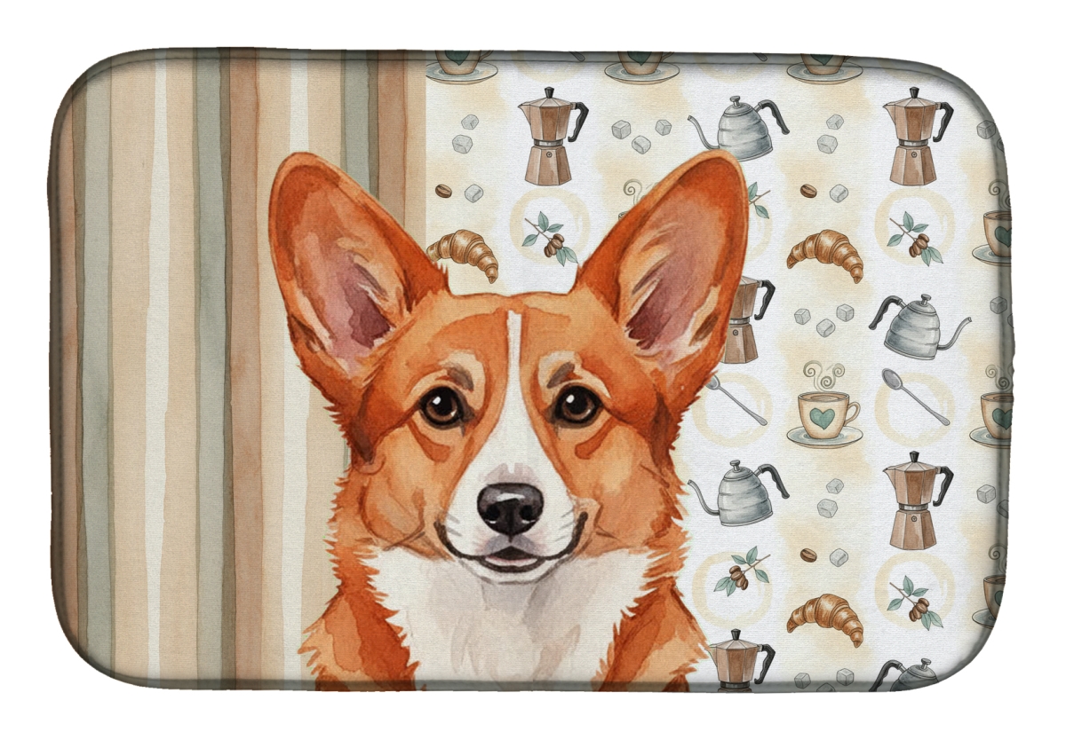 Picture of Carolines Treasures WDK7361DDM 21 x 14 in. Red Cardigan Welsh Corgi Coffee Bar Dish Drying Mat