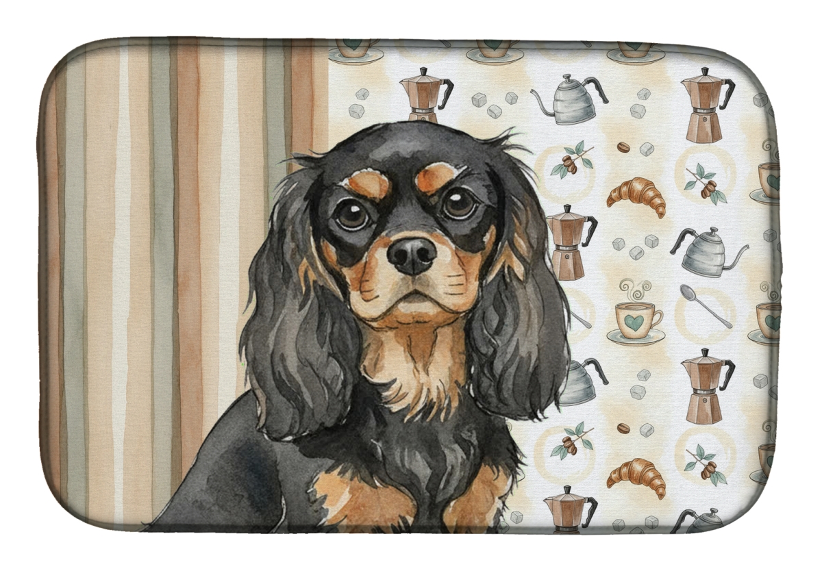 Picture of Carolines Treasures WDK7362DDM 21 x 14 in. Black & Tan Cavalier Spaniel Coffee Bar Dish Drying Mat