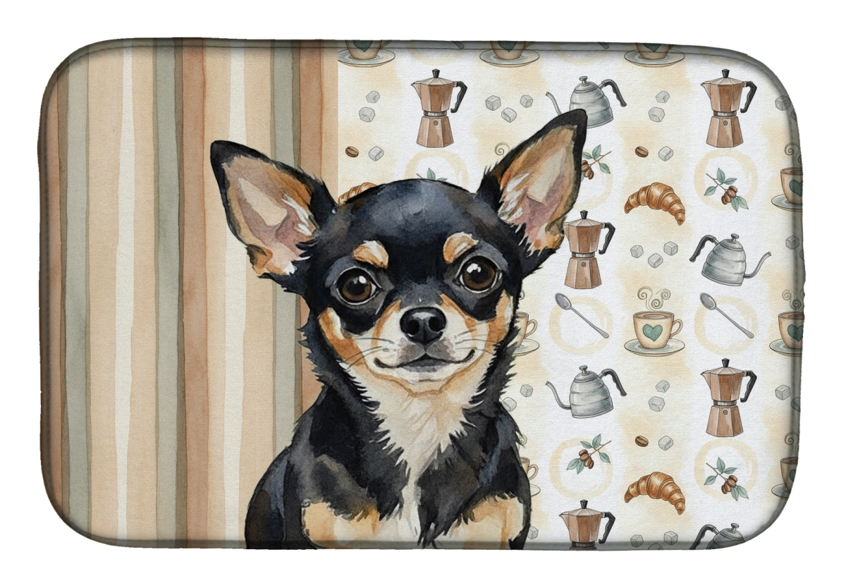 Picture of Carolines Treasures WDK7369DDM 21 x 14 in. Black & Tan Chihuahua Coffee Bar Dish Drying Mat