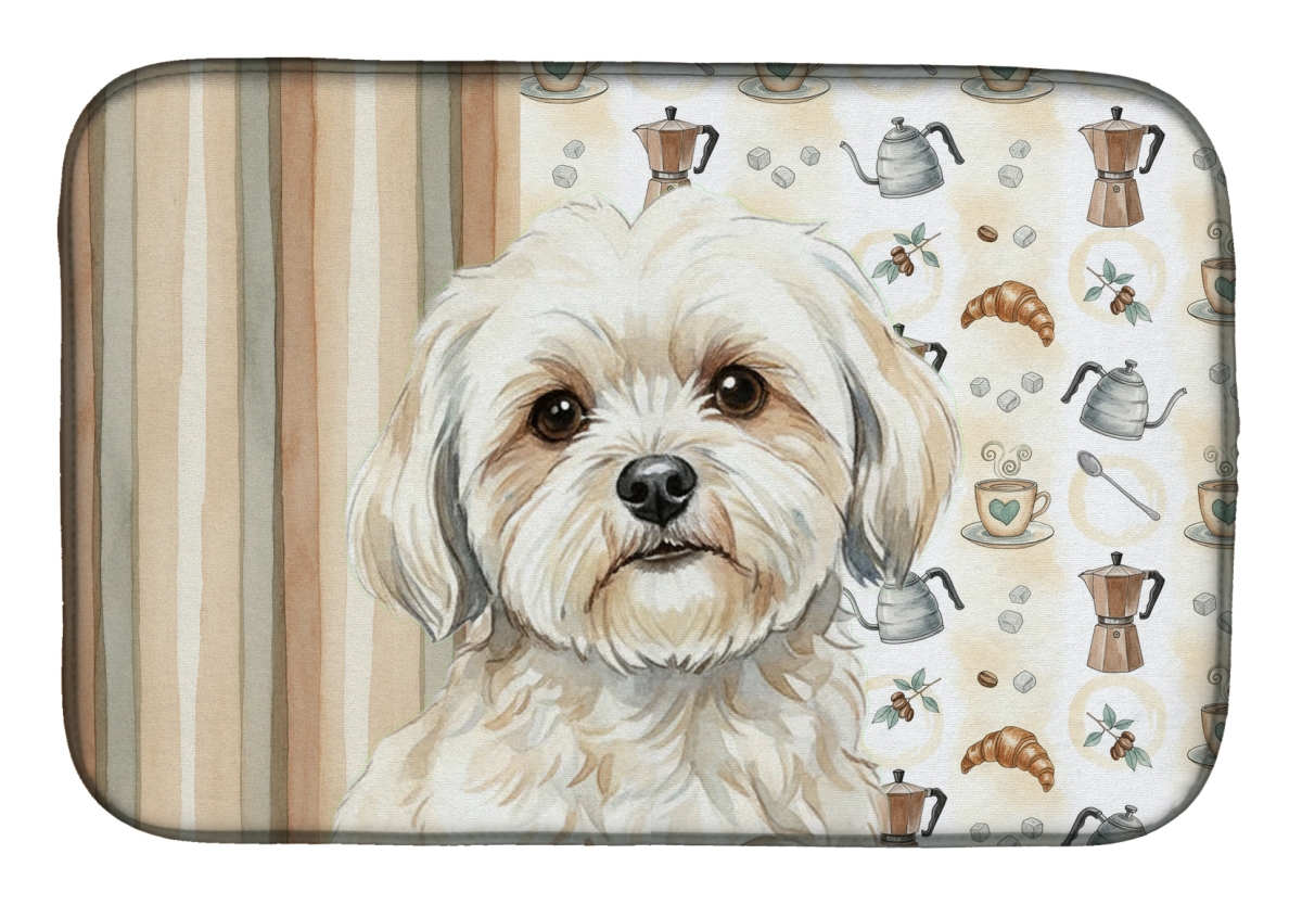 Picture of Carolines Treasures WDK7505DDM 21 x 14 in. White Lhasa Apso Coffee Bar Dish Drying Mat