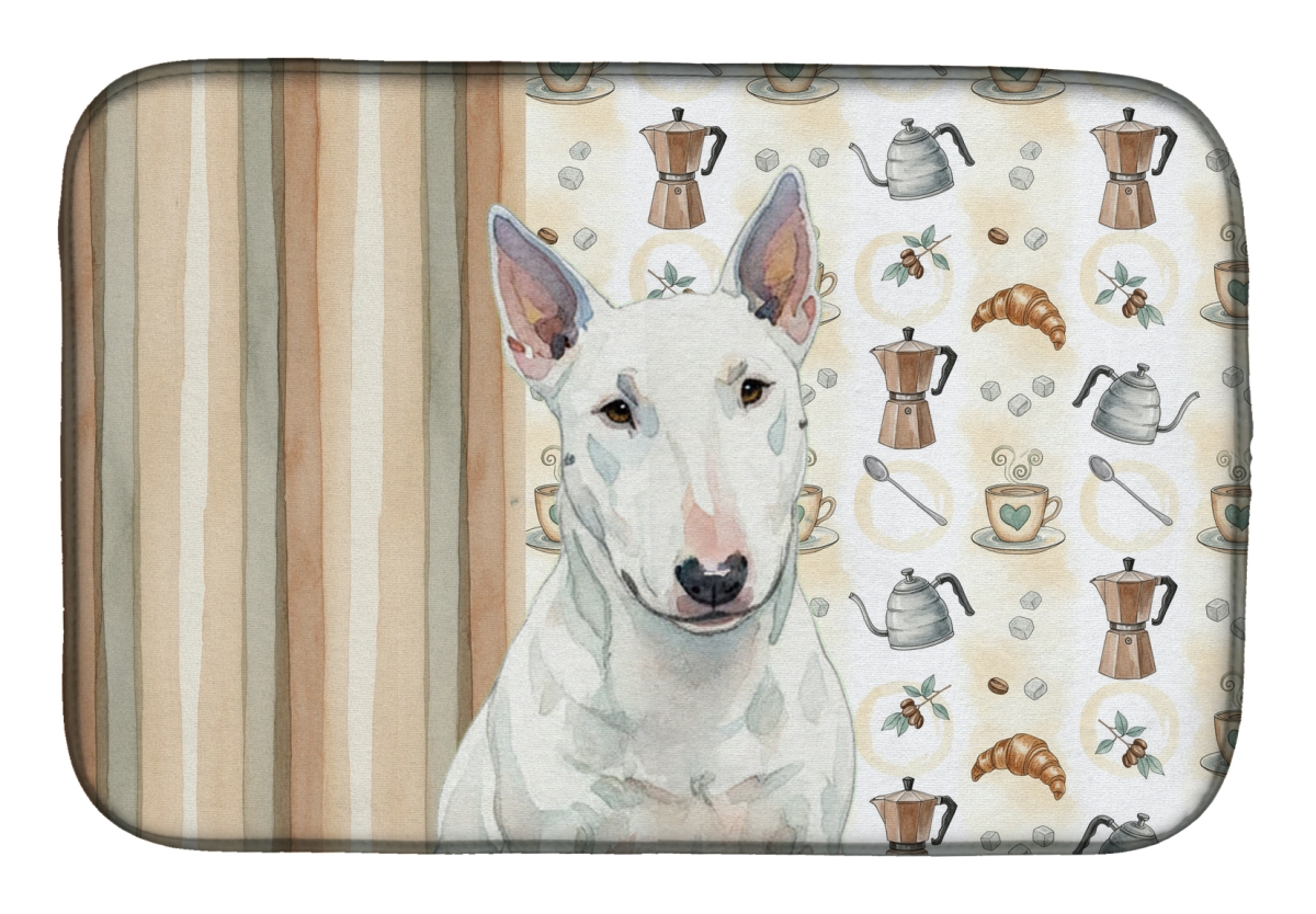 Picture of Carolines Treasures WDK7513DDM 21 x 14 in. White Miniature Bull Terrier Coffee Bar Dish Drying Mat