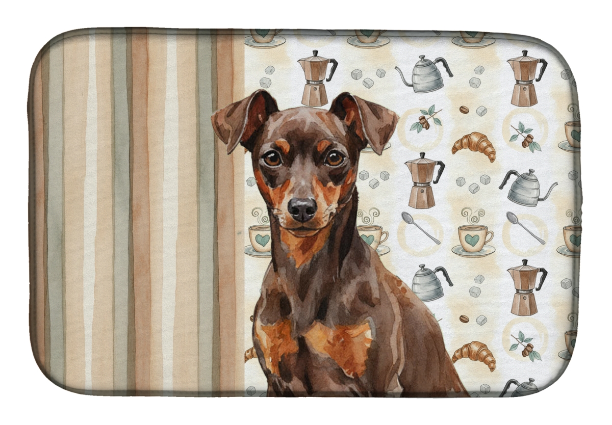 Picture of Carolines Treasures WDK7514DDM 21 x 14 in. Chocolate & Rust Miniature Pinscher Min Pin Coffee Bar Dish Drying Mat