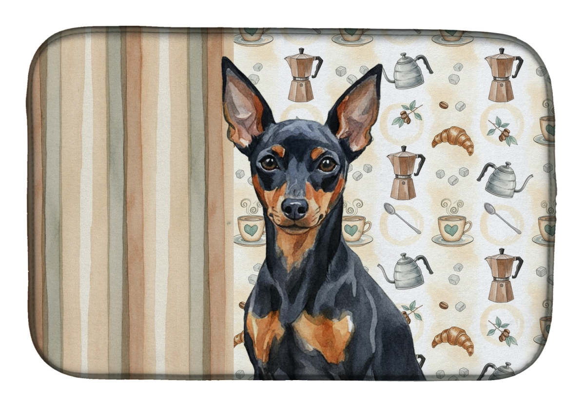 Picture of Carolines Treasures WDK7515DDM 21 x 14 in. Black & Tan Miniature Pinscher Coffee Bar Dish Drying Mat