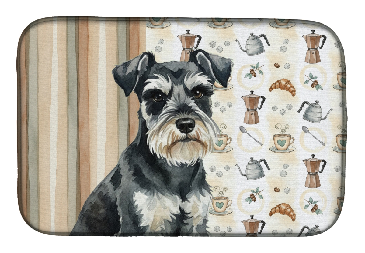 Picture of Carolines Treasures WDK7517DDM 21 x 14 in. Black & Silver Miniature Schnauzer Coffee Bar Dish Drying Mat