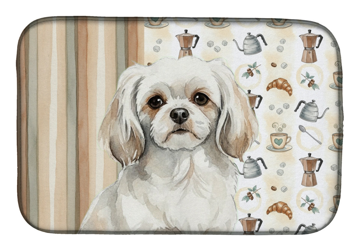 Picture of Carolines Treasures WDK7643DDM 21 x 14 in. White Tibetan Spaniel Coffee Bar Dish Drying Mat