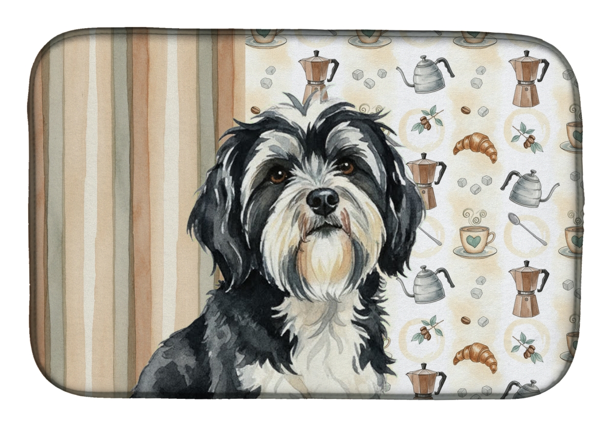 Picture of Carolines Treasures WDK7644DDM 21 x 14 in. Black & White Tibetan Terrier Coffee Bar Dish Drying Mat