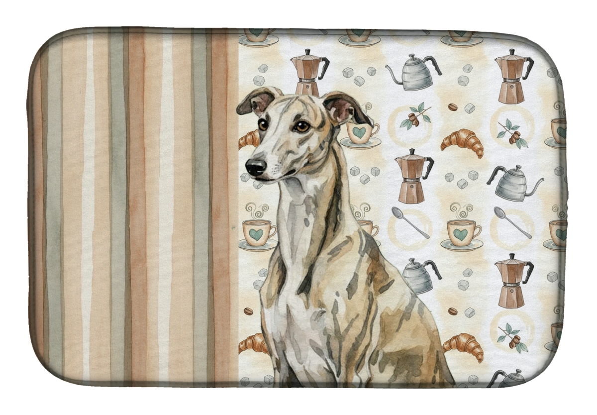 Picture of Carolines Treasures WDK7653DDM 21 x 14 in. Brindle Whippet Coffee Bar Dish Drying Mat