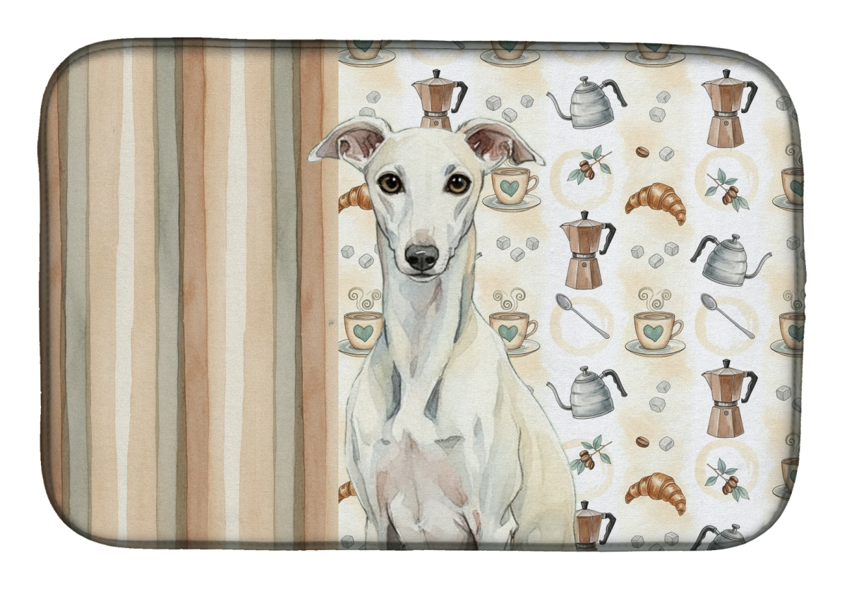 Picture of Carolines Treasures WDK7656DDM 21 x 14 in. White Whippet Coffee Bar Dish Drying Mat