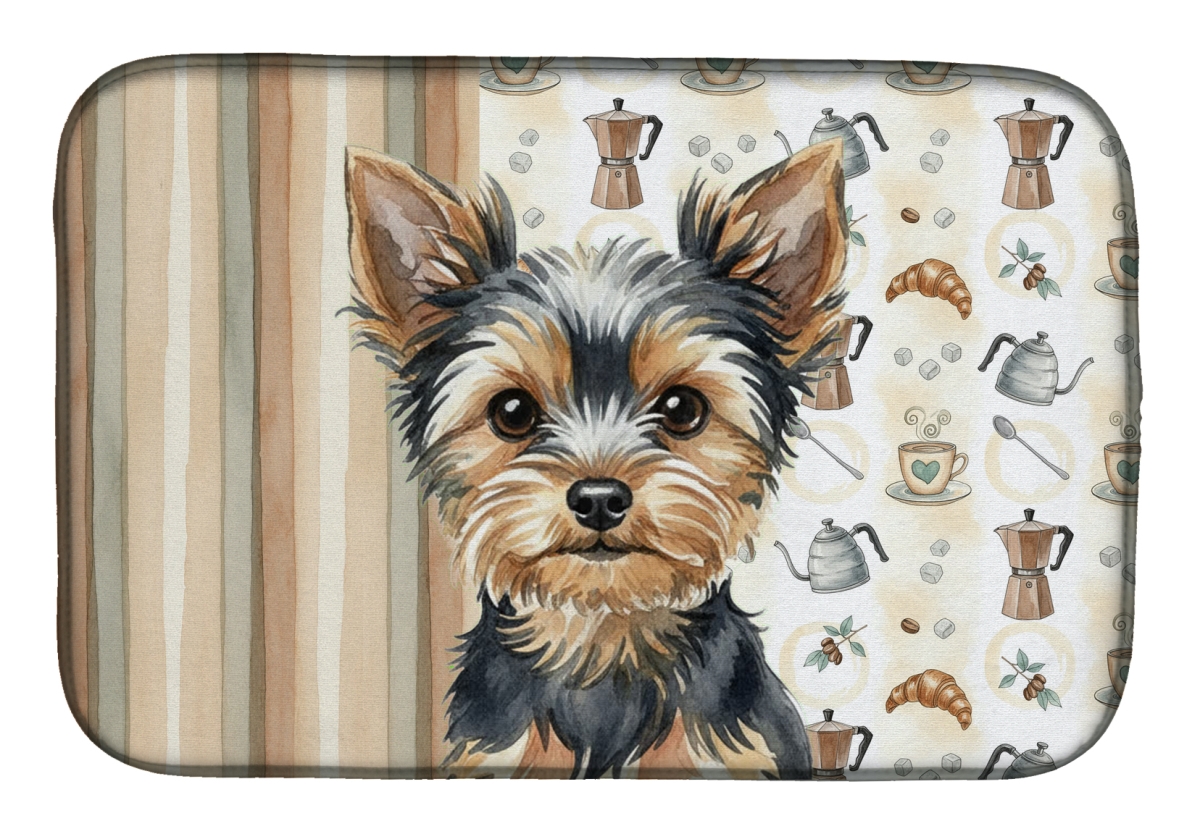 Picture of Carolines Treasures WDK7663DDM 21 x 14 in. Black & Tan Yorkshire Terrier Coffee Bar Dish Drying Mat