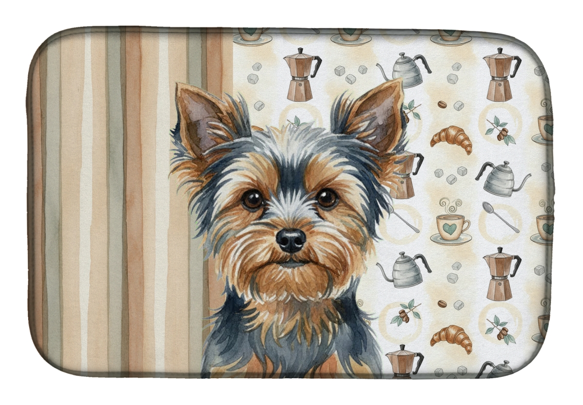 Picture of Carolines Treasures WDK7664DDM 21 x 14 in. Blue & Tan Yorkshire Terrier Coffee Bar Dish Drying Mat