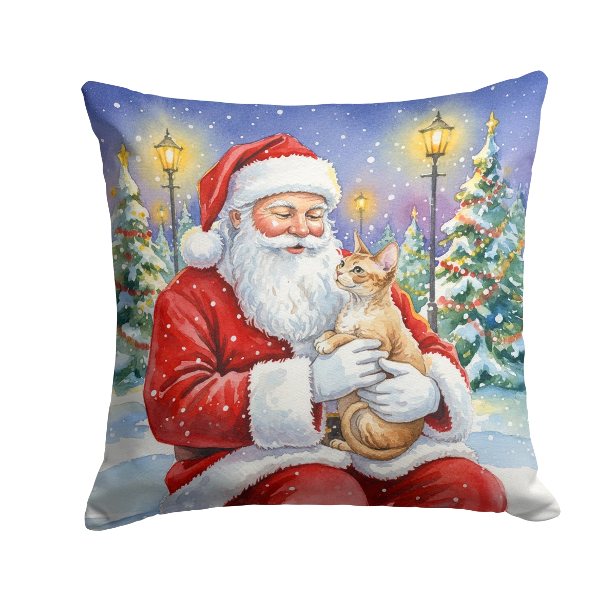 FNT1116PW1818 18 x 18 in. Devon Rex Cat with Santa Claus Throw Pillow