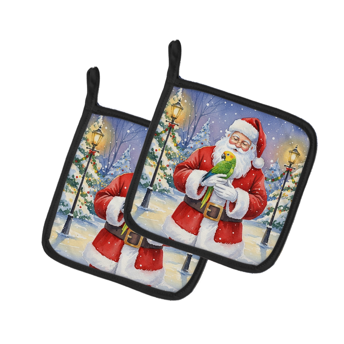 FNT1184PTHD 7.5 x 7.5 in. Double Yellow Headed Amazon Parrot with Santa Claus Pot Holders, Pack of 2