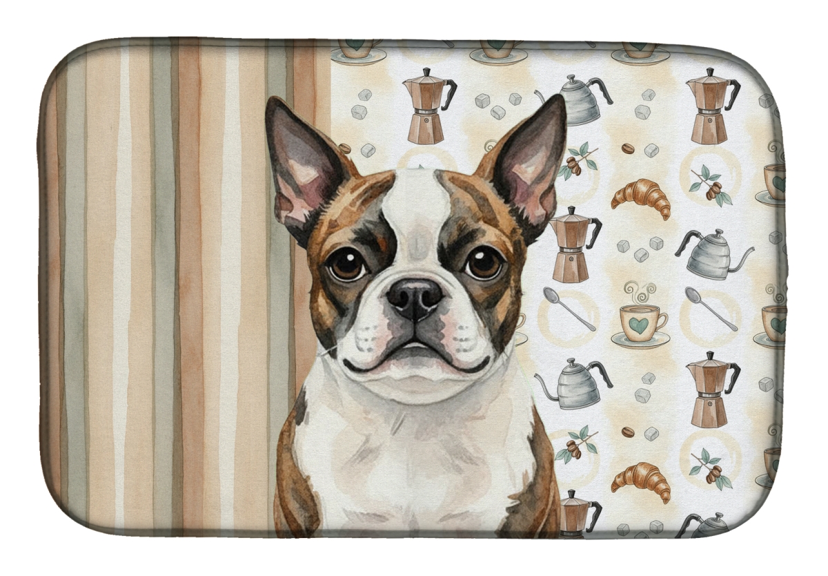 Picture of Carolines Treasures WDK7331DDM 21 x 14 in. Brindle Boston Terrier Coffee Bar Dish Drying Mat