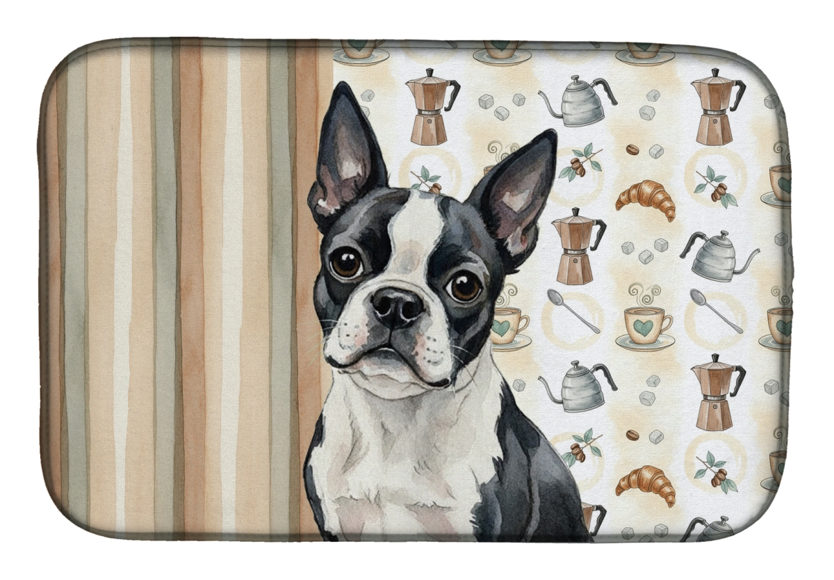 Picture of Carolines Treasures WDK7332DDM 21 x 14 in. Boston Terrier Coffee Bar Dish Drying Mat