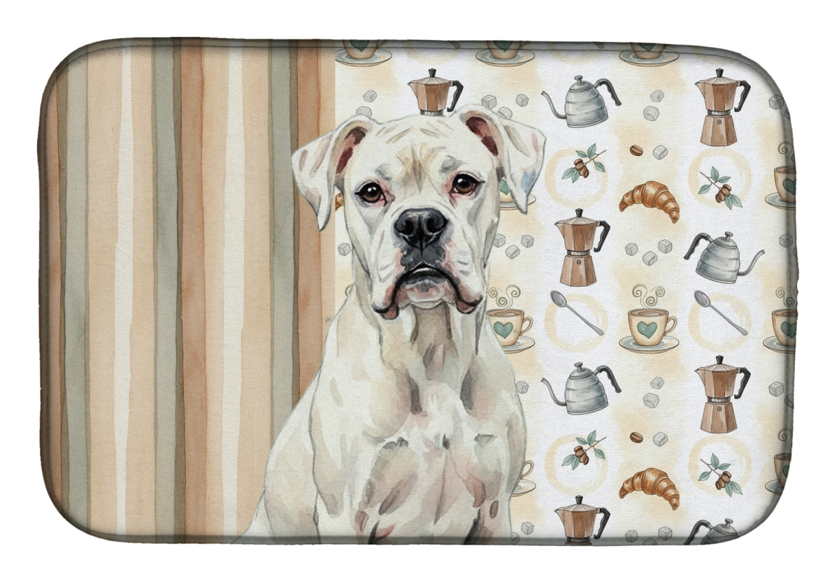 Picture of Carolines Treasures WDK7337DDM 21 x 14 in. White Boxer Coffee Bar Dish Drying Mat