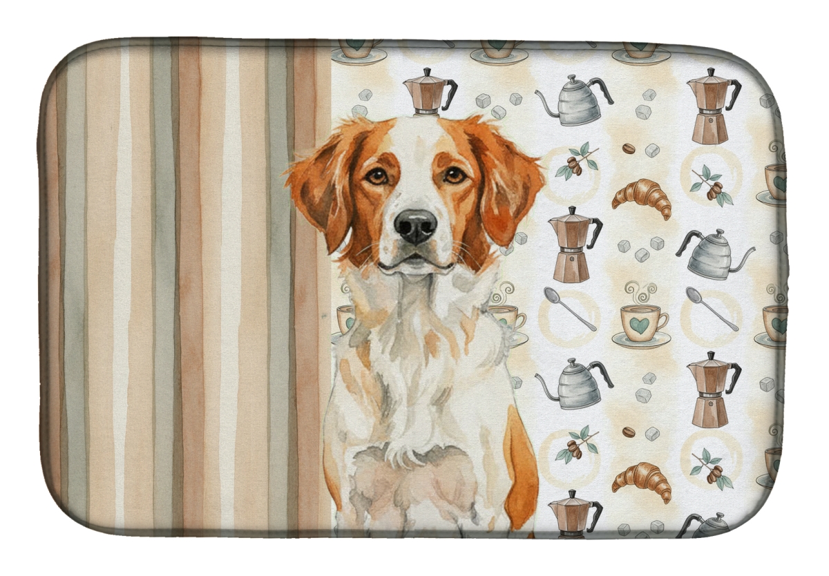 Picture of Carolines Treasures WDK7344DDM 21 x 14 in. Orange & White Brittany Coffee Bar Dish Drying Mat