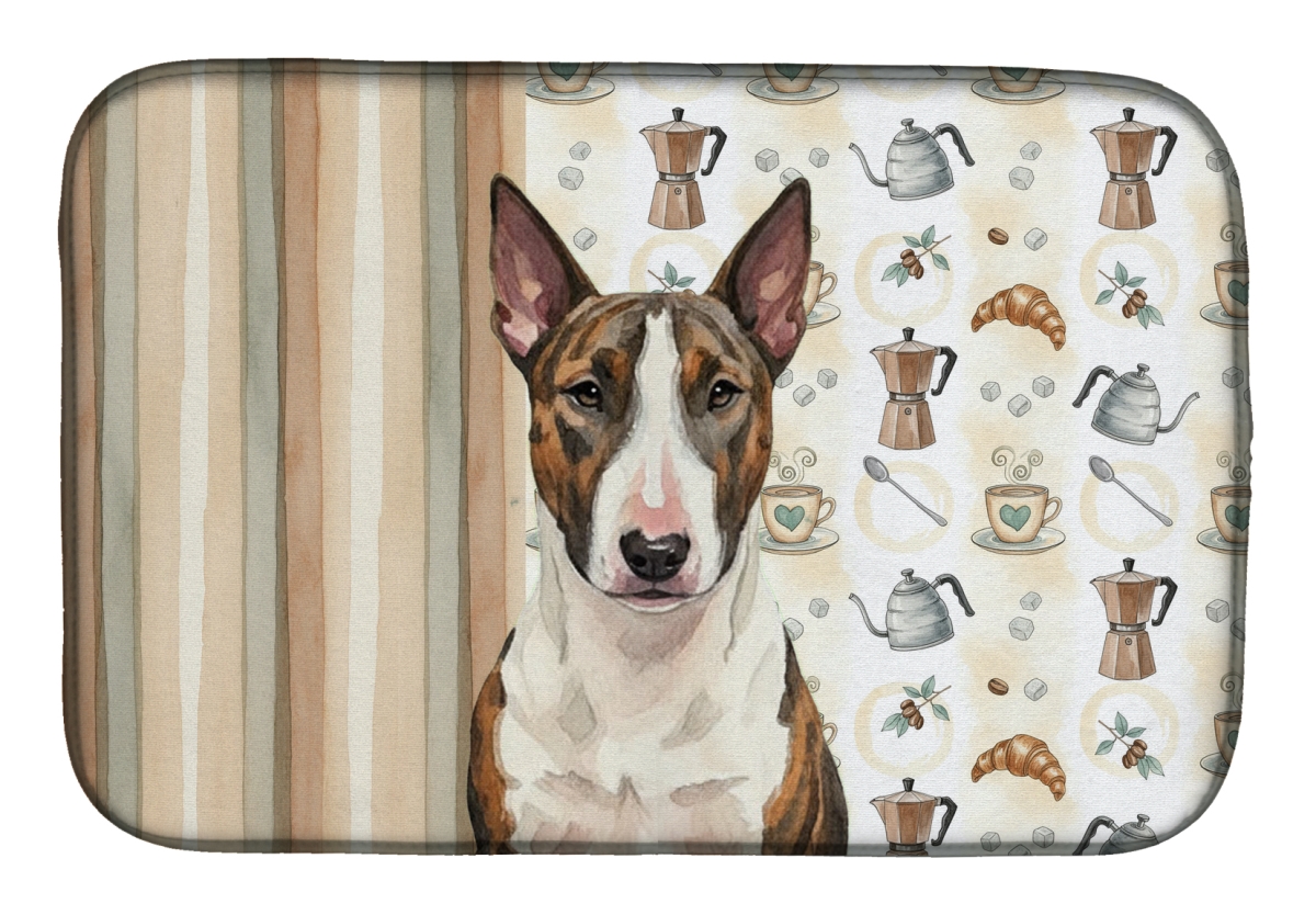 Picture of Carolines Treasures WDK7349DDM 21 x 14 in. Brindle & White Bull Terrier Coffee Bar Dish Drying Mat